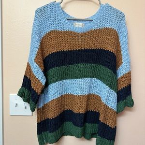 Altar’d State Striped Knit Sweater S/M - lightweight, blue, navy, green & brown
